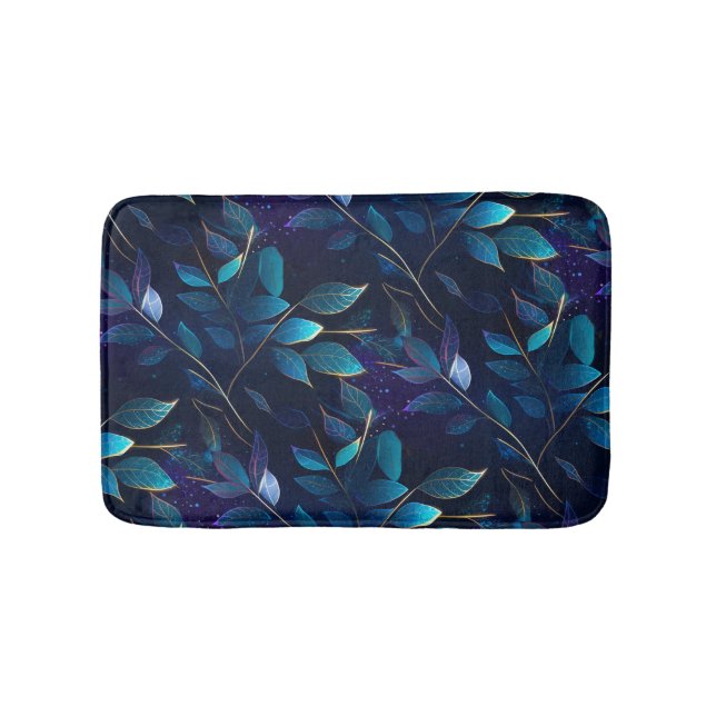 Tapis De Bain Bleu brillant Mat Feuille (Devant)