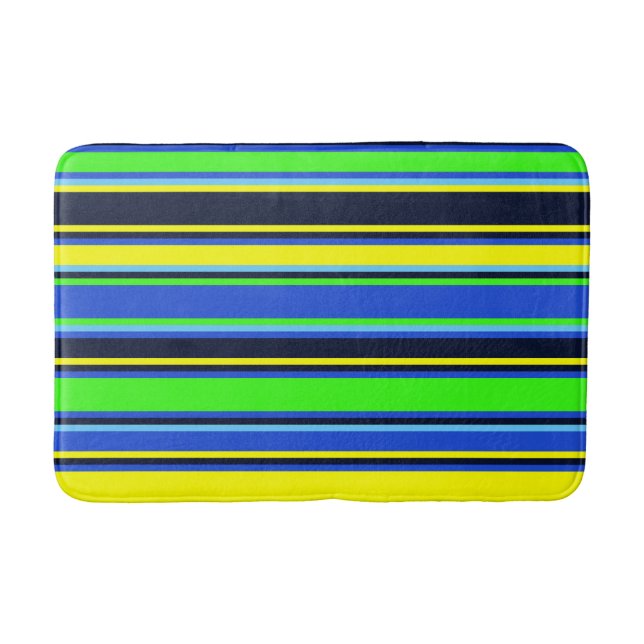 Tapis De Bain Bleu, citron vert et mat de bain rayé jaune (Devant)