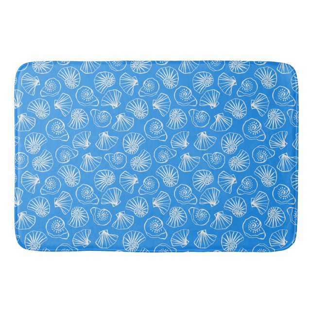 TAPIS DE BAIN BLEU CLAIR AVEC COQUILLES BLANCHES (Devant)