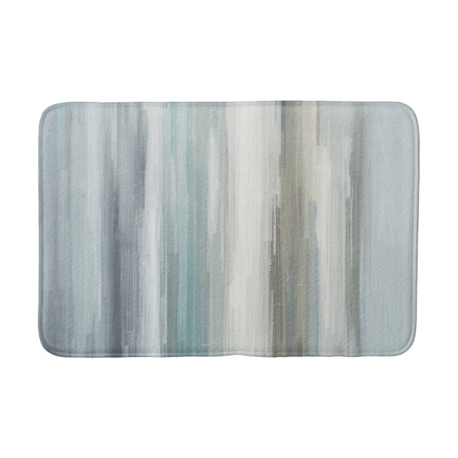 Tapis De Bain Bleu clair sarcelle gris marron rayure abstraite (Devant)