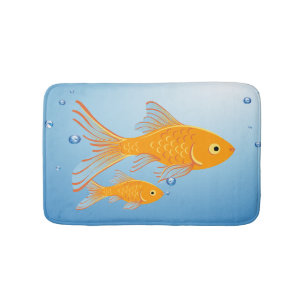 Tapis De Bain Bleu coloré et poisson rouge orange amusant