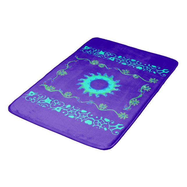 Tapis De Bain Bleu Cyan Royal Bleu Iridescente couleur Art Impri (Angle)
