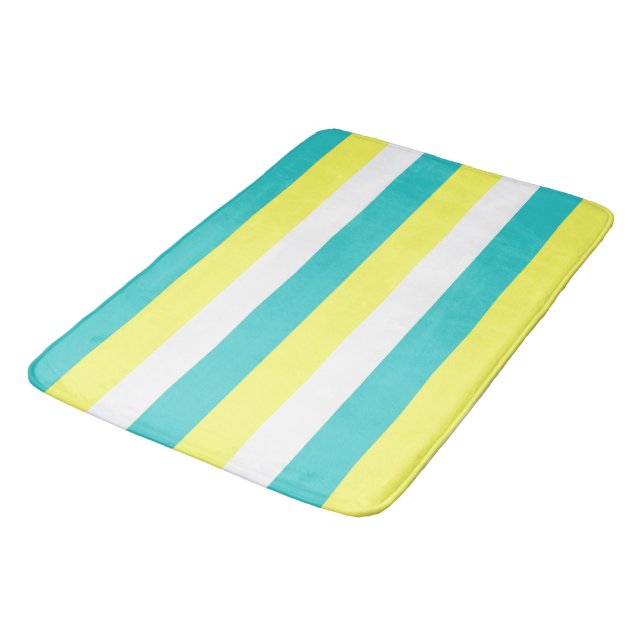 Tapis De Bain Bleu d'Aqua, jaune citron et blanc (Angle)