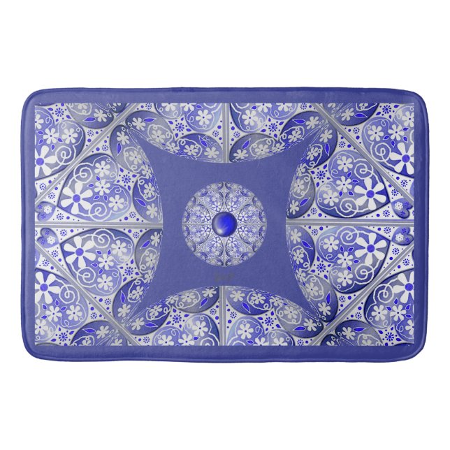 Tapis De Bain Bleu de dentelle en céramique de Grèce (Devant)