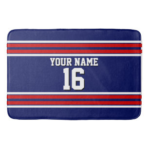 Tapis De Bain Bleu de marine avec Red White Strips Team Jersey
