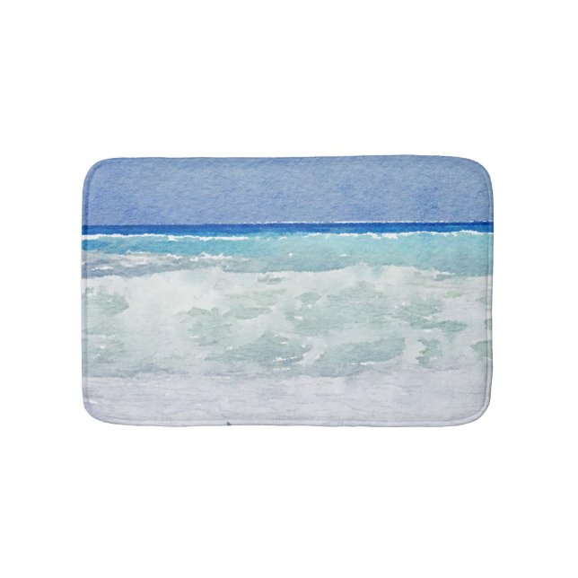 Tapis De Bain Bleu de paysage marin et aquarelle d'Aqua (Devant)