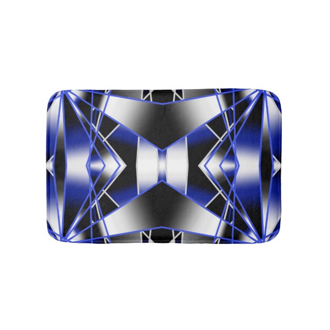 Tapis De Bain Bleu Dégradé Rempli Mécanique Dessin Mosaïque (Devant)