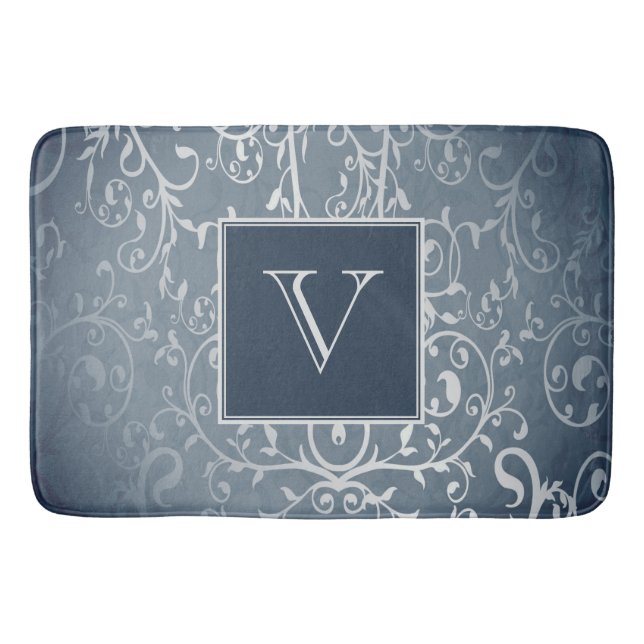 Tapis De Bain Bleu Élégant Monogramme de bain Mat (Devant)