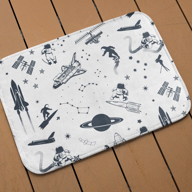 Tapis De Bain Bleu Espace Extérieur Système Solaire Astronaut Na (Créateur téléchargé)