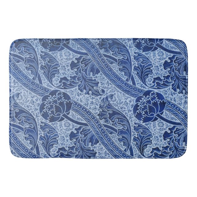 Tapis De Bain Bleu et blanc floral de style William Morris (Devant)