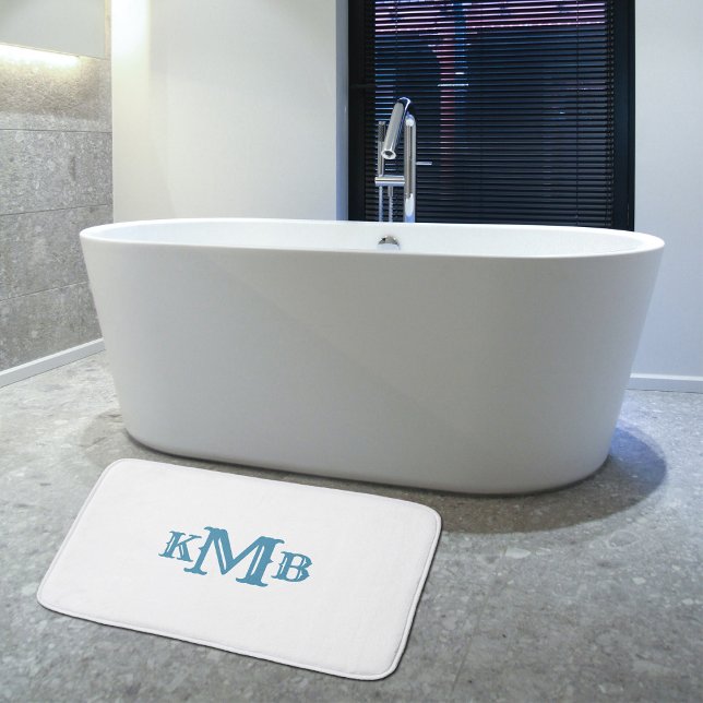 Tapis De Bain Bleu et blanc monogramme traditionnel (Créateur téléchargé)