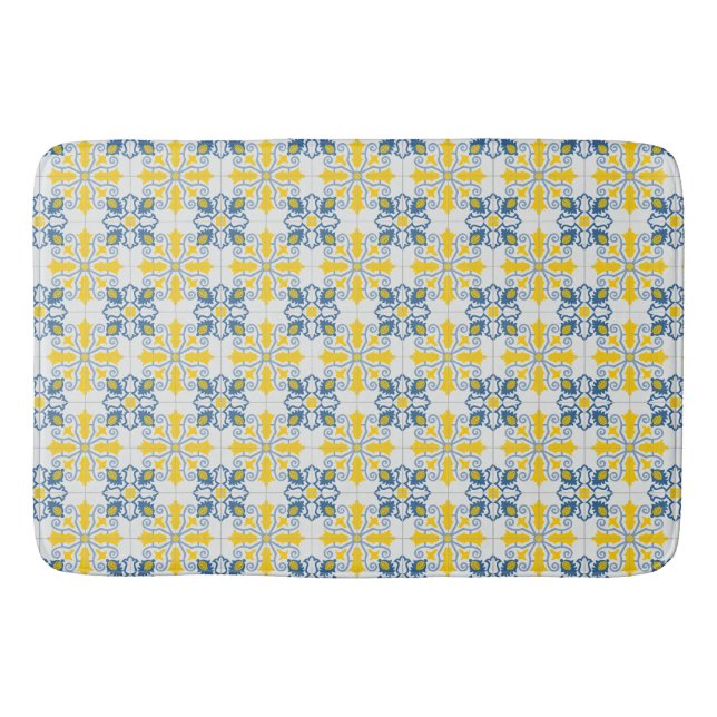 Tapis De Bain Bleu et jaune joli carrelage portugais motif (Devant)