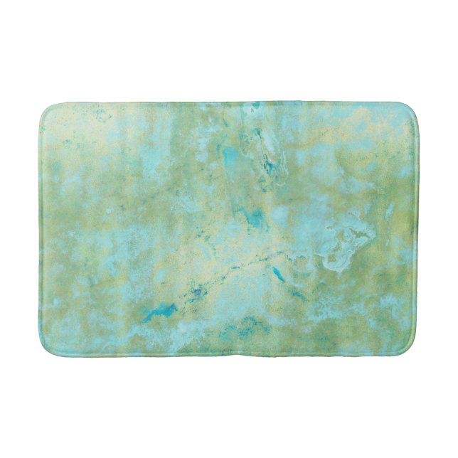 Tapis De Bain Bleu et Or Moderne Marbré Abstrait Éclaboussure de (Devant)