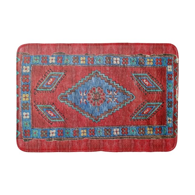 Tapis De Bain Bleu et Rose Antique Turc Oriental Design de tapis (Devant)