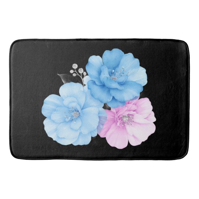 Tapis De Bain Bleu et Rose Floral Chic (Devant)