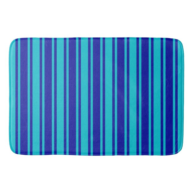 Tapis De Bain Bleu et turquoise bandes bonbons (Devant)