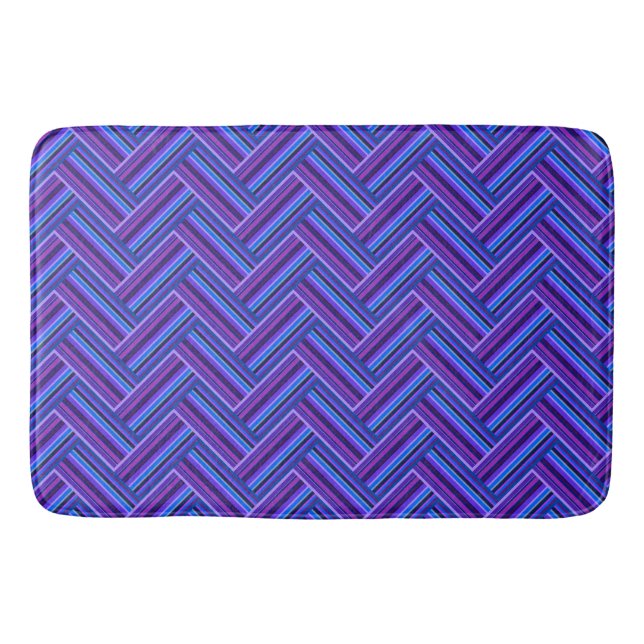 Tapis De Bain Bleu et violet rayures double tissage (Devant)