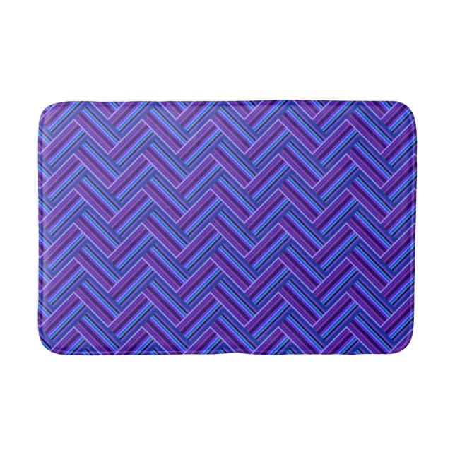 Tapis De Bain Bleu et violet rayures double tissage (Devant)