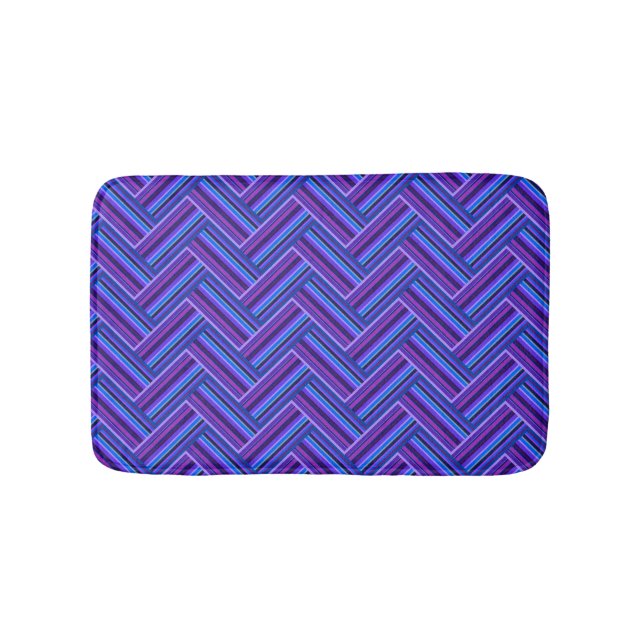 Tapis De Bain Bleu et violet rayures double tissage (Devant)