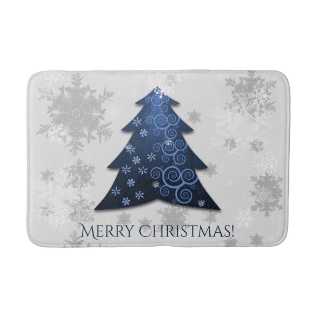 Tapis De Bain Bleu Festif Arbre de Noël Mat de bain (Devant)