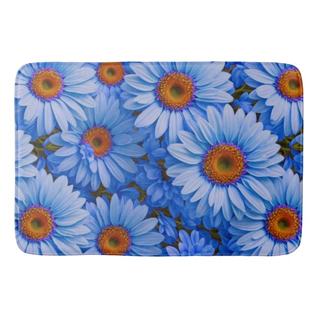 Tapis De Bain Bleu floral bleu tournesol bleu marguerites motif (Devant)