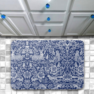 Tapis De Bain Bleu foncé Blanc Bois Animaux Nature Art