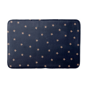 Tapis De Bain Bleu foncé et rose or brillant étoiles ciel étoilé