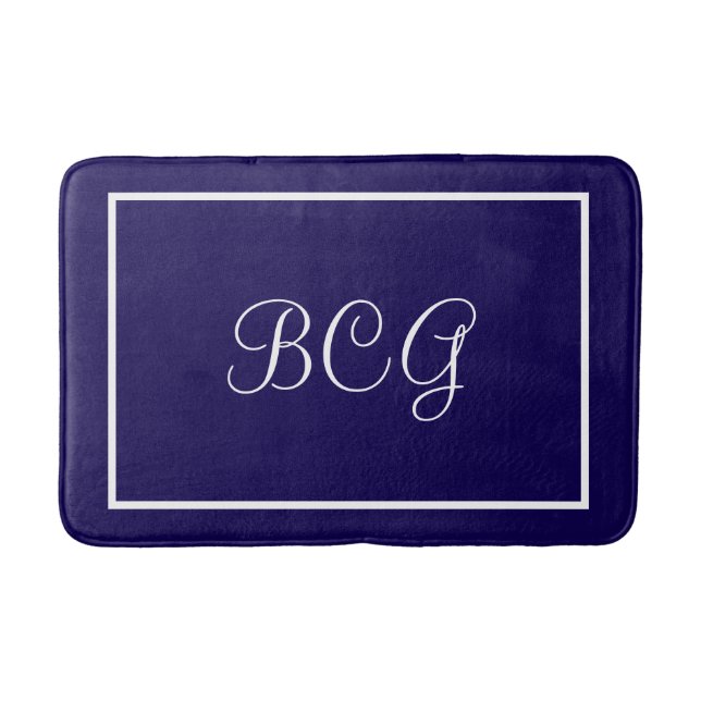 Tapis de bain bleu foncé monogrammé (Devant)