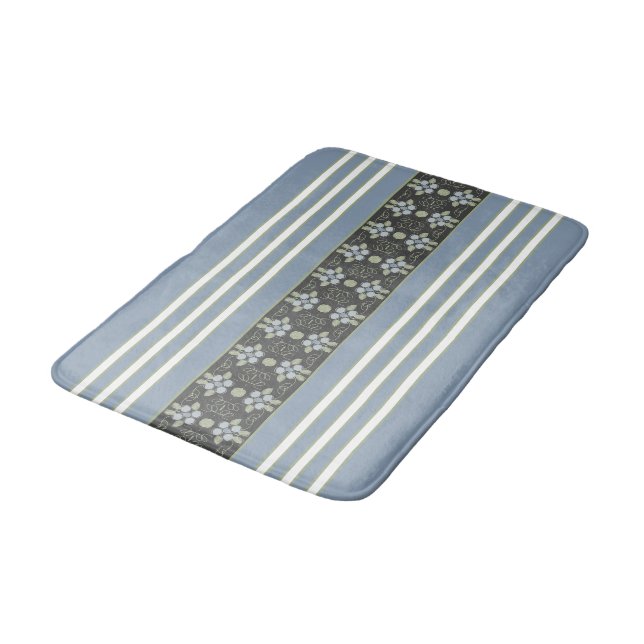 Tapis De Bain Bleu gris blanc et vert (Angle)