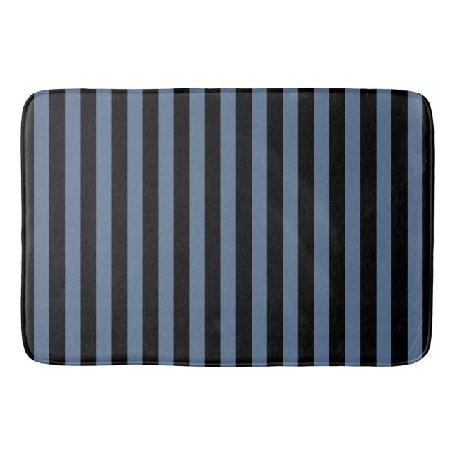 Tapis De Bain Bleu gris et noir rayures (Devant)