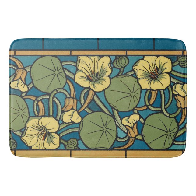 Tapis De Bain Bleu jaune Nasturtium Fleur Nouveau Motif (Devant)