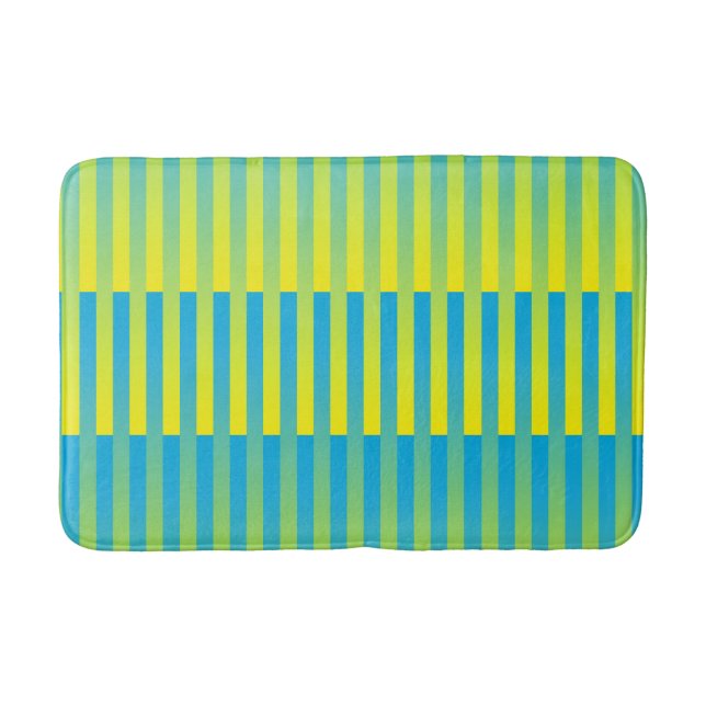 Tapis De Bain Bleu Jaune Vert Motif Rayé (Devant)