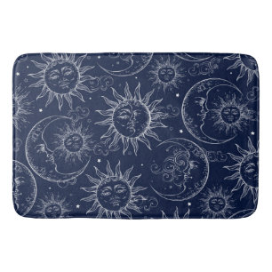 Tapis De Bain Bleu Magique Vintage Céleste Soleil Lune Étoiles