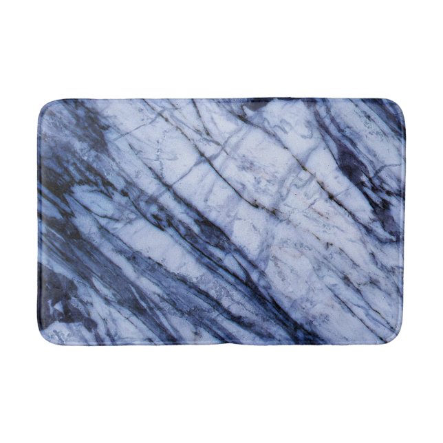 Tapis De Bain Bleu & Marbre blanc Swirl Moderne Chic (Devant)