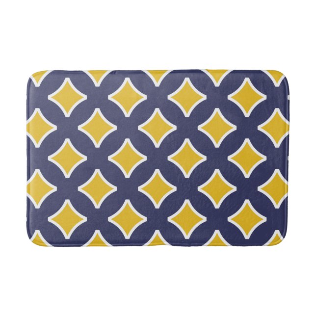 Tapis De Bain bleu marine, moutarde jaune, blanc, moderne (Devant)