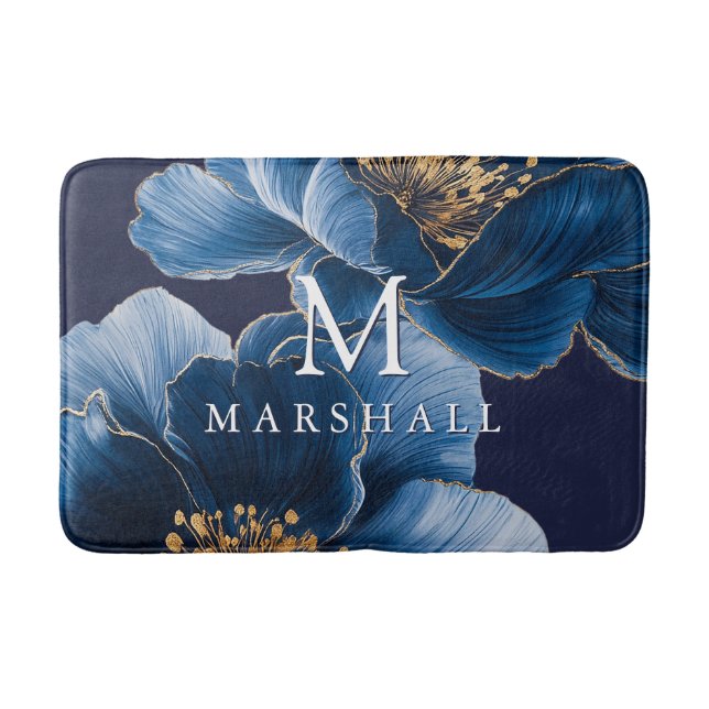 Tapis De Bain Bleu marine Or Moderne Monogramme De Famille (Devant)