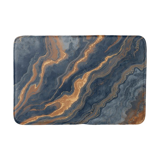Tapis De Bain Bleu marine orange marbré abstrait (Devant)