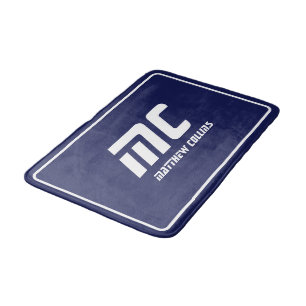 Tapis De Bain Bleu Moderne Monogramme Propre Minimal Nom Texte G