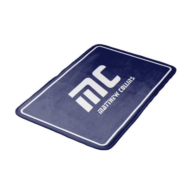 Tapis De Bain Bleu Moderne Monogramme Propre Minimal Nom Texte G (Angle)