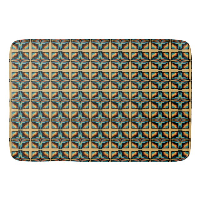 Tapis De Bain Bleu mosaïque beige orange (Devant)