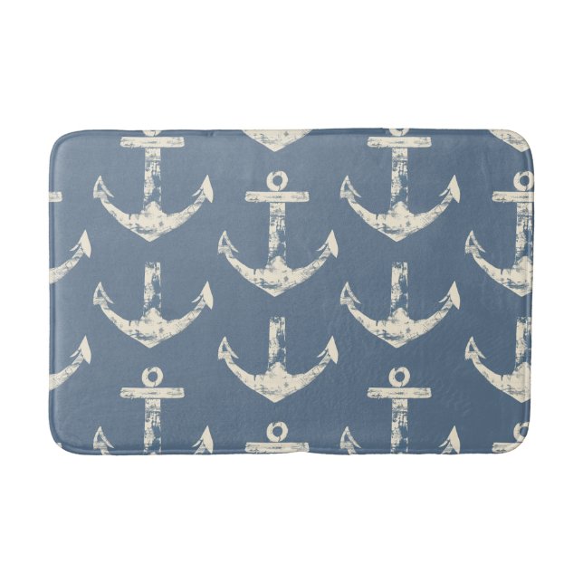 Tapis De Bain Bleu Nautique Ancre Mat (Devant)