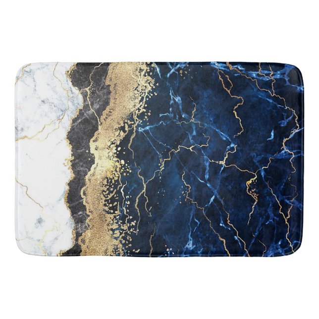 Tapis De Bain Bleu noir Marbre blanc (Devant)