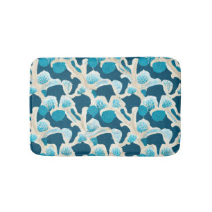 Tapis De Bain Bleu Océan Abstrait   Motif côtier