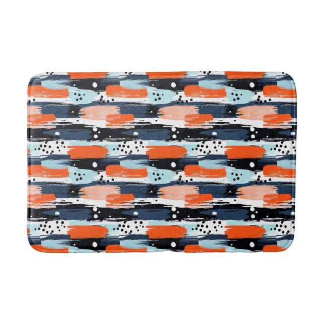 Tapis De Bain Bleu orange brosses Motif Abstrait (Devant)