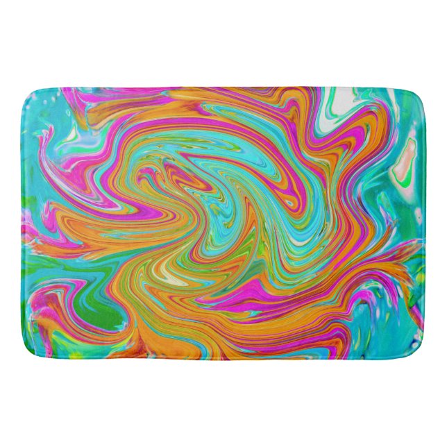 Tapis De Bain Bleu, Orange et Rose Chaud Abstrait Rétro Groovy (Devant)