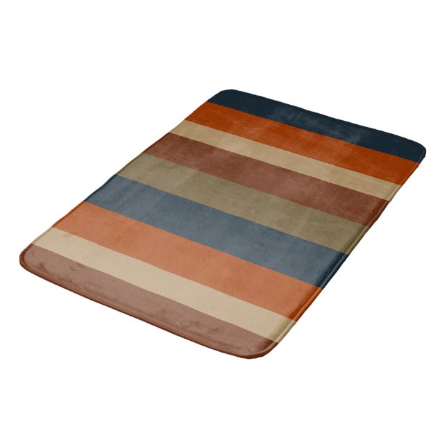 Tapis De Bain Bleu, orange, olive et bandes de sable (Angle)