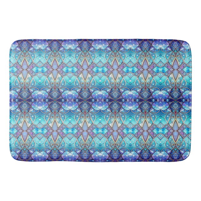 Tapis de bain bleu orné (Devant)