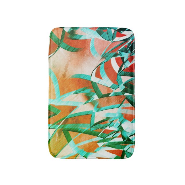 Tapis De Bain Bleu ou cyan rayé sur orange rougeâtre rustique (Devant (Vertical))