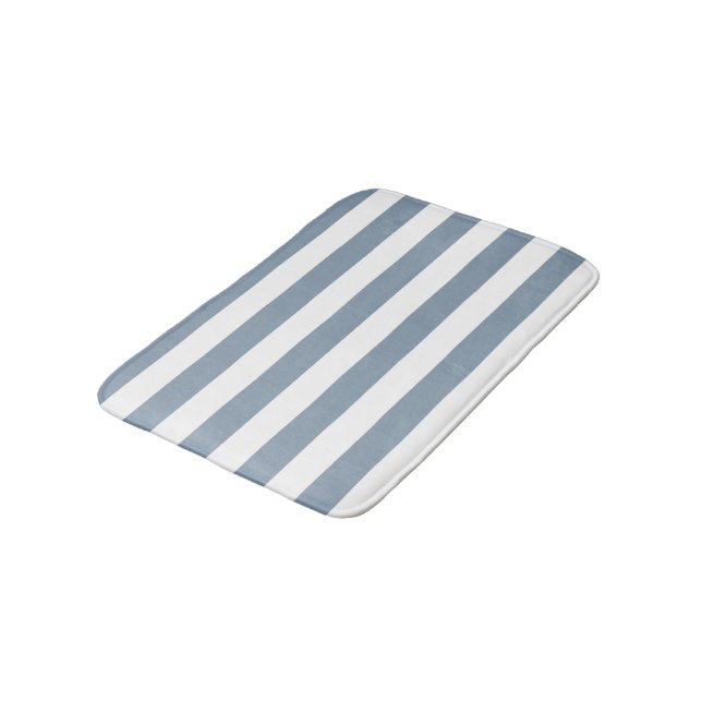 Tapis De Bain Bleu Poussiéreux et Rayures Blanches (Angle)