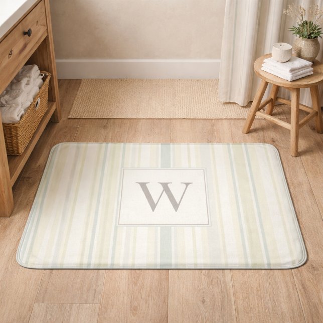 Tapis De Bain Bleu poussiéreux neutre initial rayure rustique de (Créateur téléchargé)